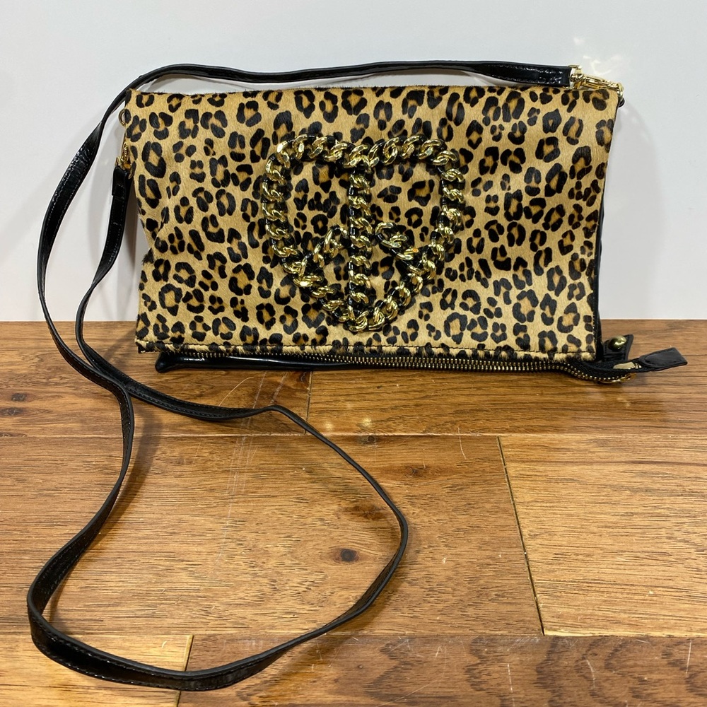 Betsey Johnson leopard Leopard Print convertible Crossbody Bag clutch calf hair